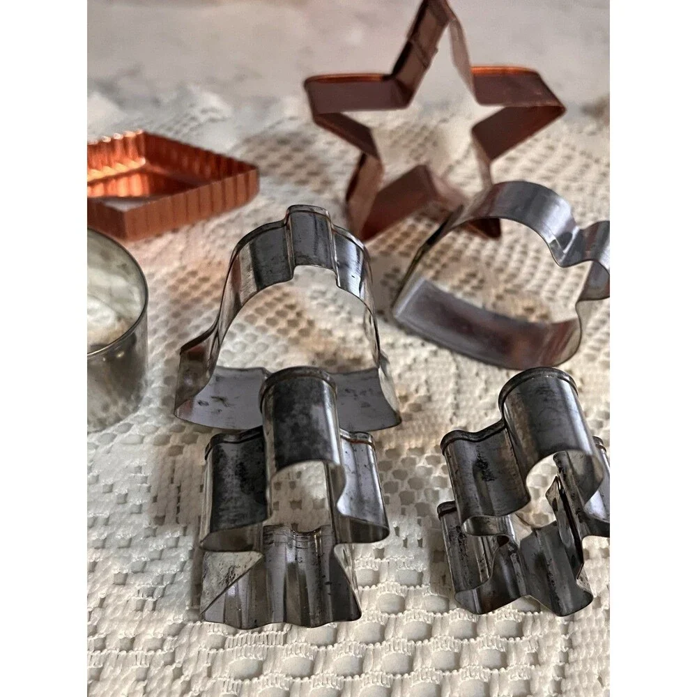 Vintage Cookie Cutter Lot of 8 Copper & Tin Star Duck Angel Bell Heart Christmas